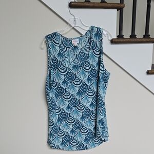 LuLaRoe Teal and White Patterned Tank Top